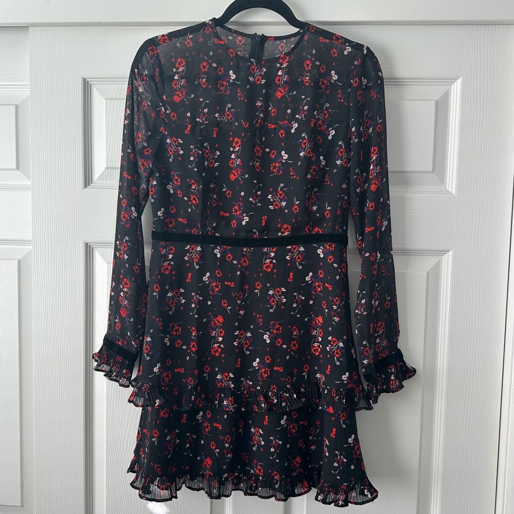 Lulu's Black and Red Floral Long Sleeve Dress